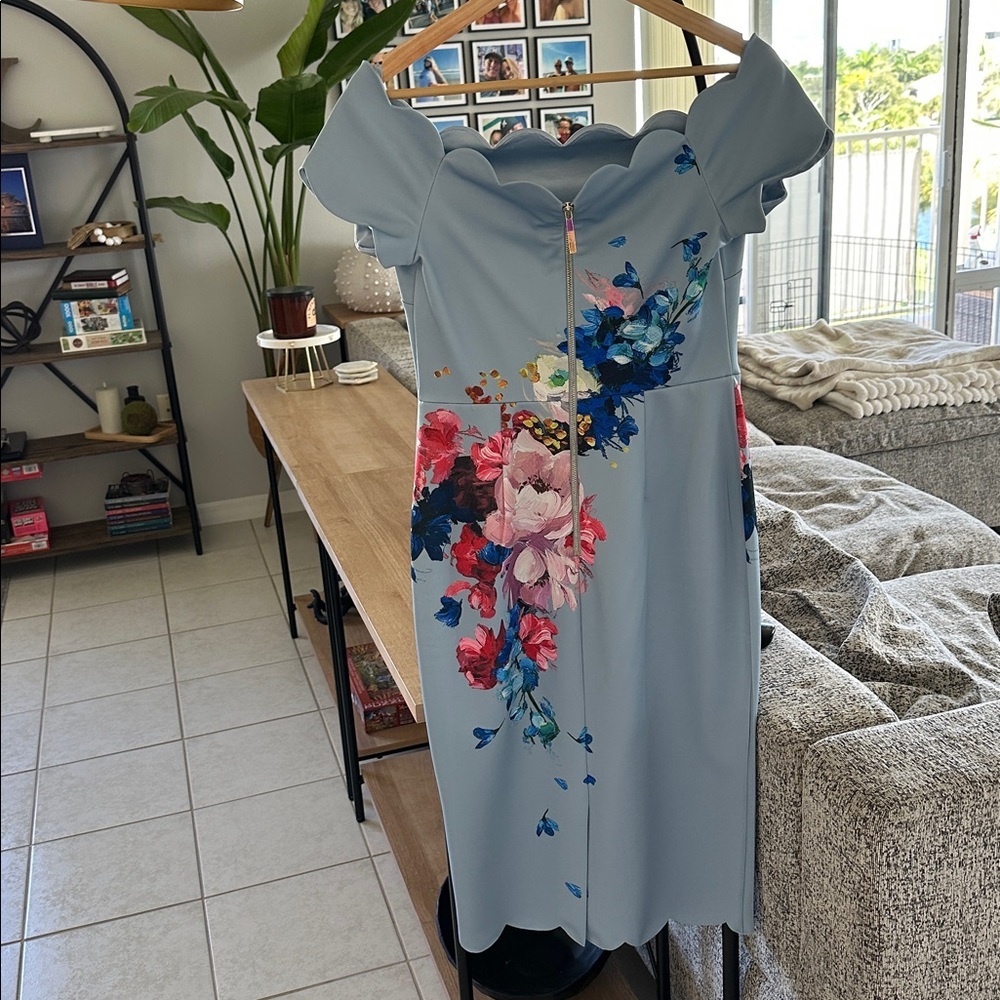 Ted Baker London Powder Blue Floral Off-Shoulder Midi Dress - Picture 15 of 15